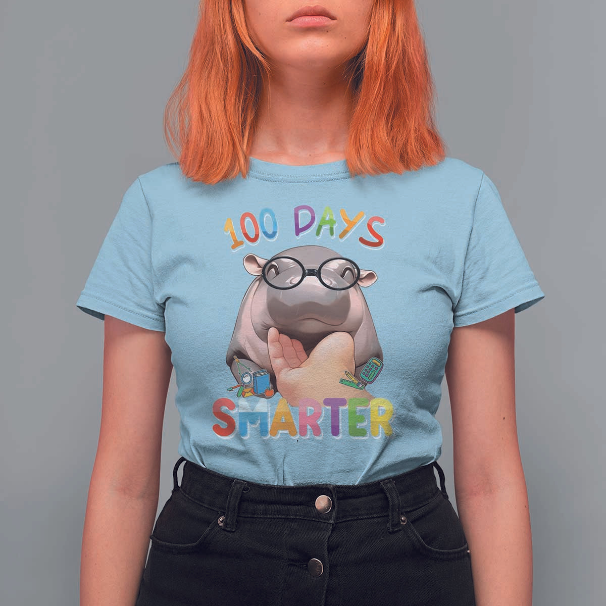 Funny Moo Deng 100 Days Smarter T Shirt For Women Teachers Students 100th Day Of School