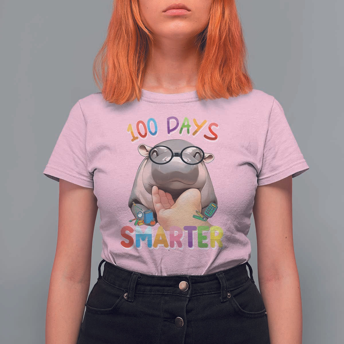 Funny Moo Deng 100 Days Smarter T Shirt For Women Teachers Students 100th Day Of School