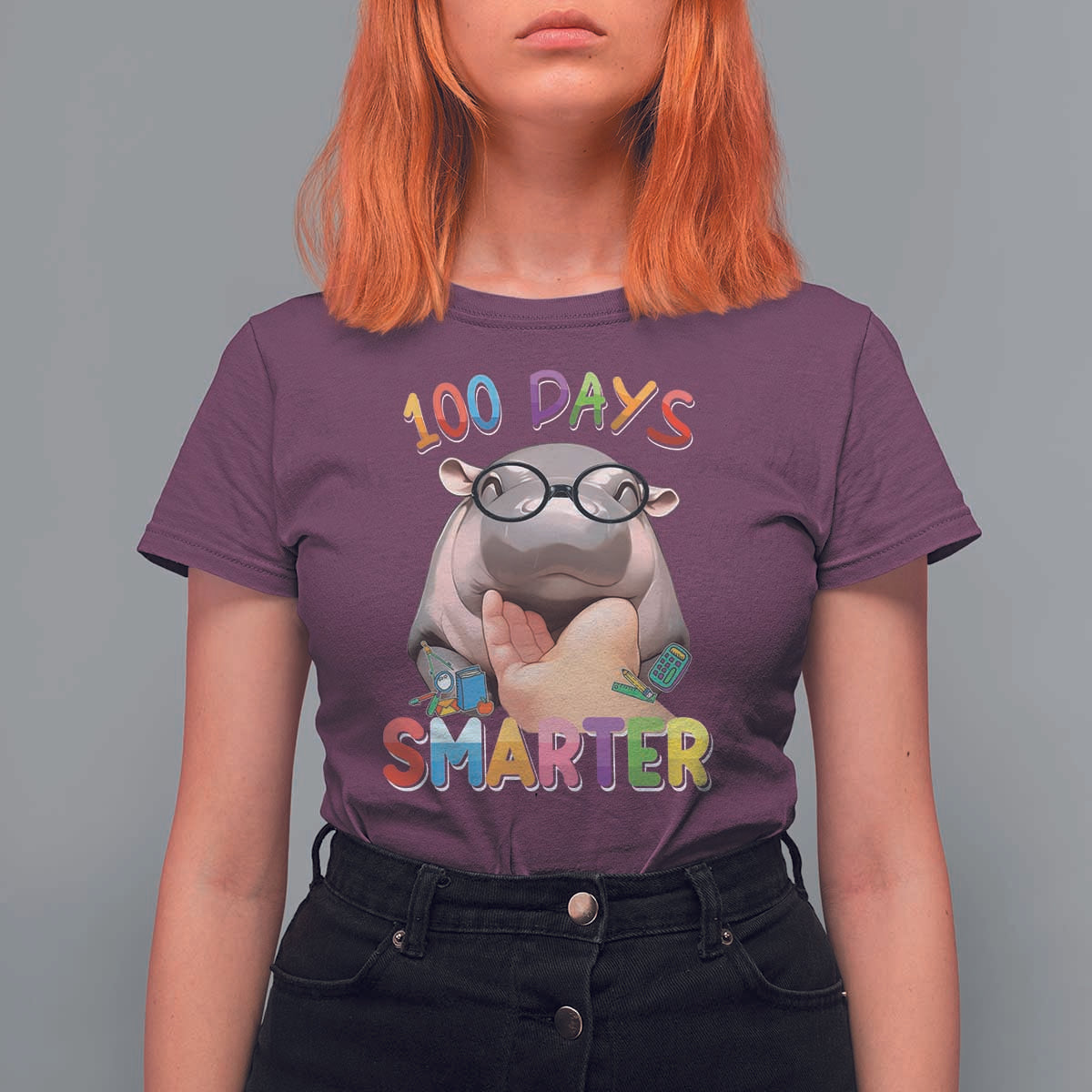 Funny Moo Deng 100 Days Smarter T Shirt For Women Teachers Students 100th Day Of School