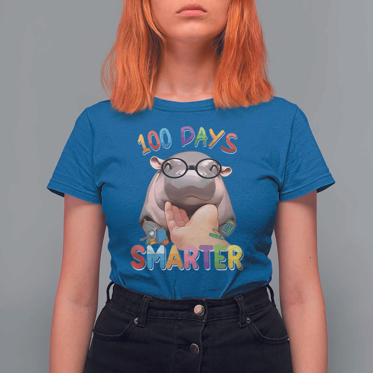 Funny Moo Deng 100 Days Smarter T Shirt For Women Teachers Students 100th Day Of School