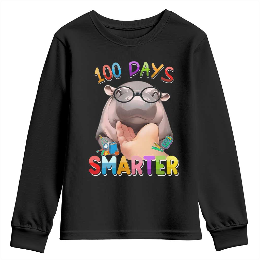 Funny Moo Deng 100 Days Smarter Youth Sweatshirt Teachers Students 100th Day Of School