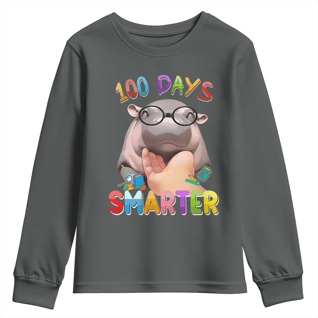 Funny Moo Deng 100 Days Smarter Youth Sweatshirt Teachers Students 100th Day Of School