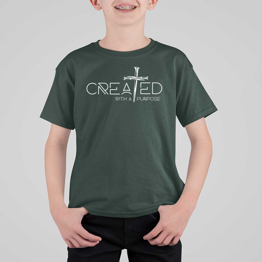 Created With A Purpose T Shirt For Kid Christian Faith Cross
