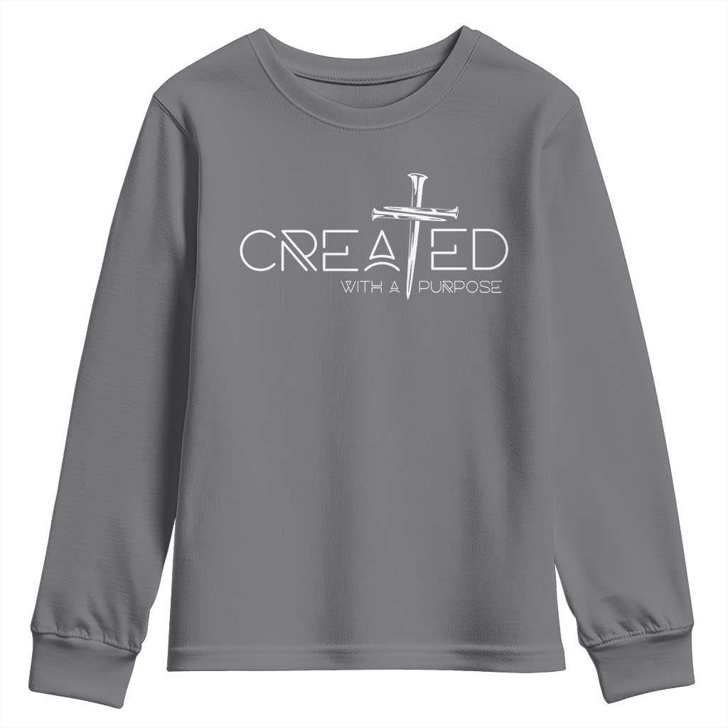 Created With A Purpose Youth Sweatshirt Christian Faith Cross