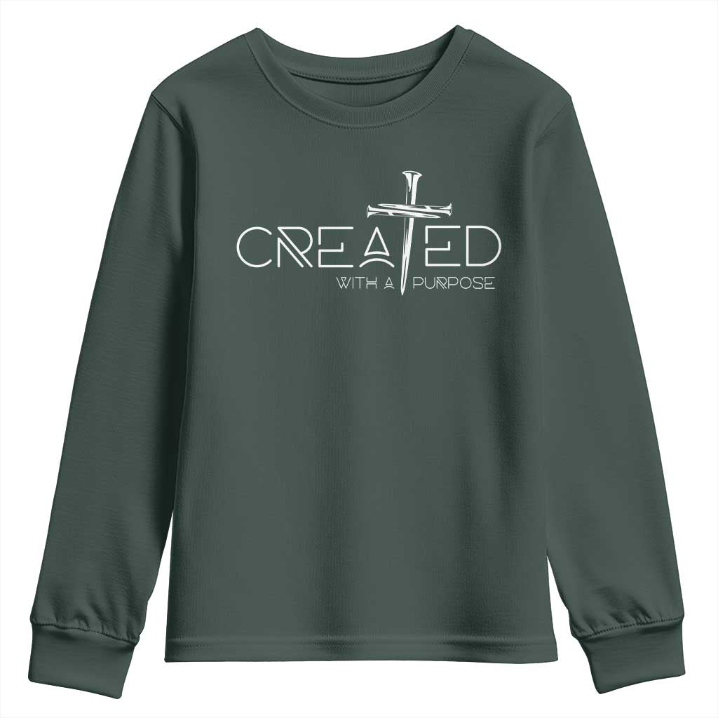 Created With A Purpose Youth Sweatshirt Christian Faith Cross