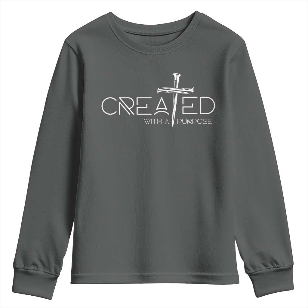 Created With A Purpose Youth Sweatshirt Christian Faith Cross