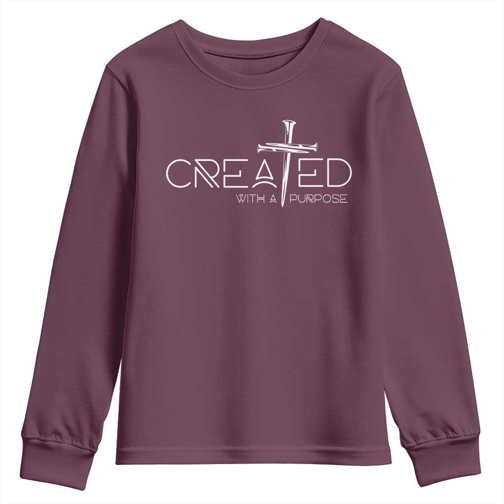 Created With A Purpose Youth Sweatshirt Christian Faith Cross