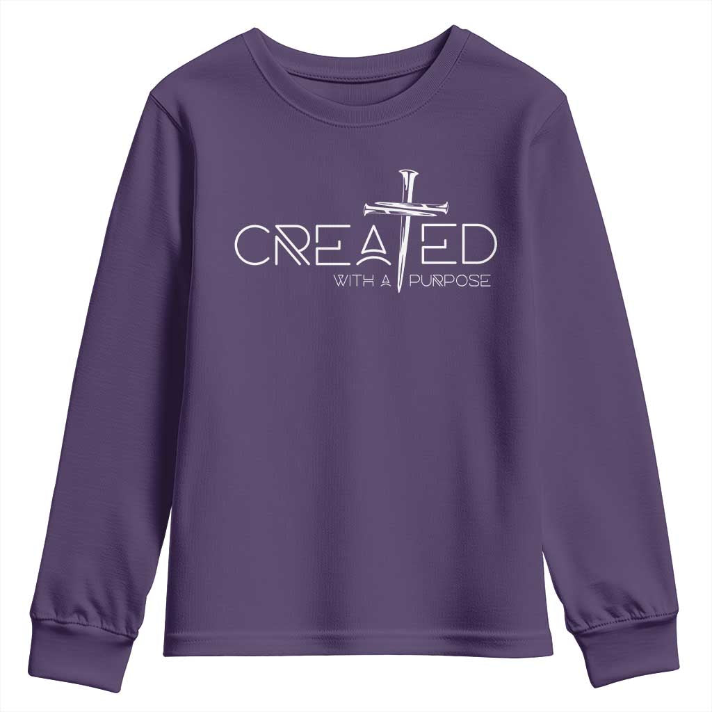 Created With A Purpose Youth Sweatshirt Christian Faith Cross