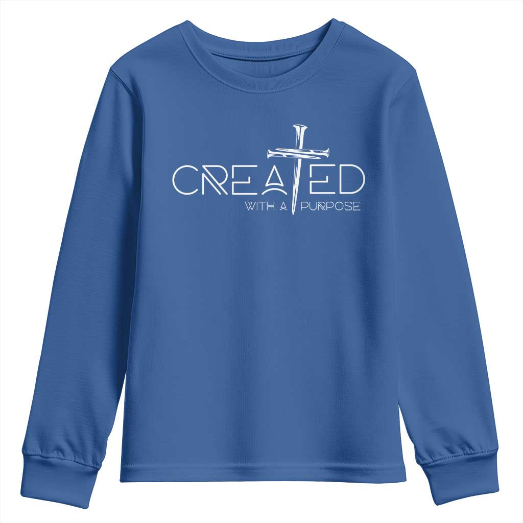 Created With A Purpose Youth Sweatshirt Christian Faith Cross