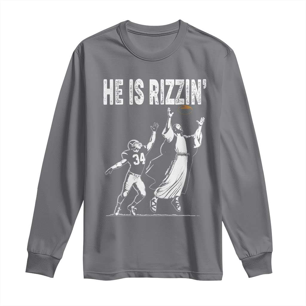 Funny Jesus American Football He Is Rizzin' Long Sleeve Shirt