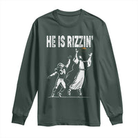 Funny Jesus American Football He Is Rizzin' Long Sleeve Shirt