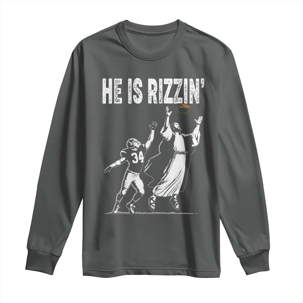 Funny Jesus American Football He Is Rizzin' Long Sleeve Shirt