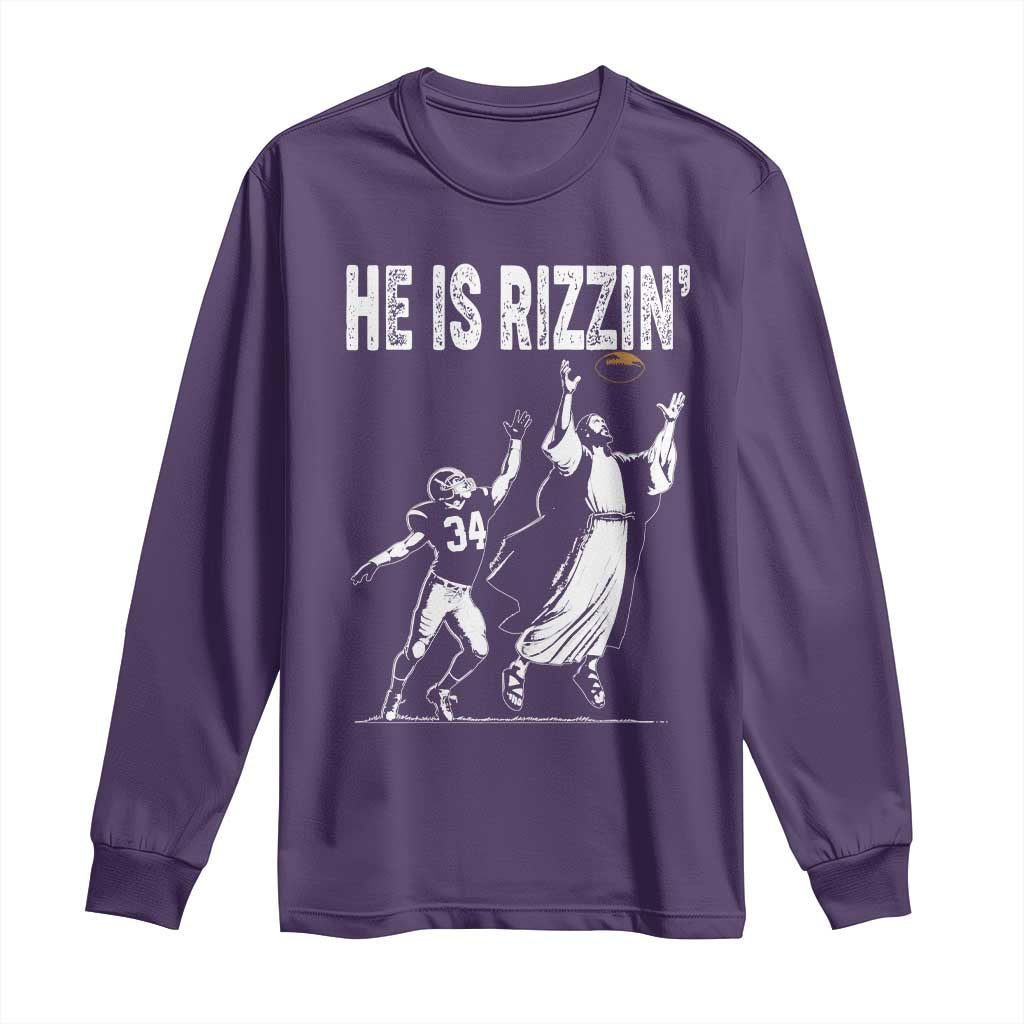 Funny Jesus American Football He Is Rizzin' Long Sleeve Shirt
