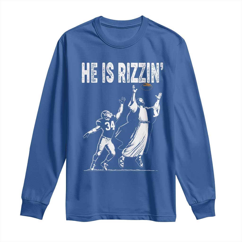Funny Jesus American Football He Is Rizzin' Long Sleeve Shirt