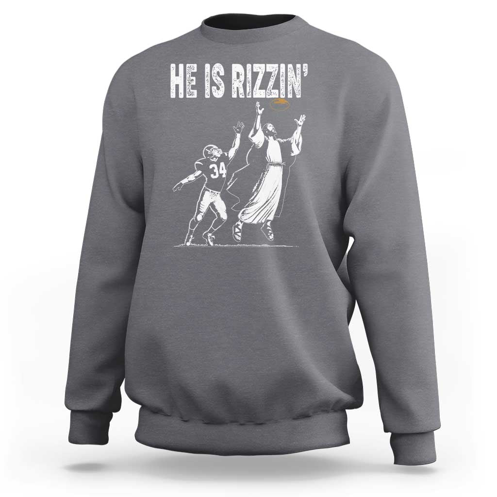 Funny Jesus American Football He Is Rizzin' Sweatshirt - Wonder Print Shop
