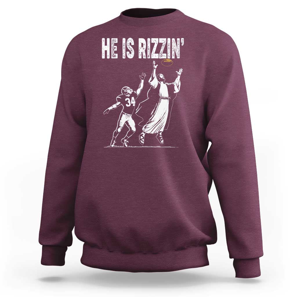 Funny Jesus American Football He Is Rizzin' Sweatshirt - Wonder Print Shop