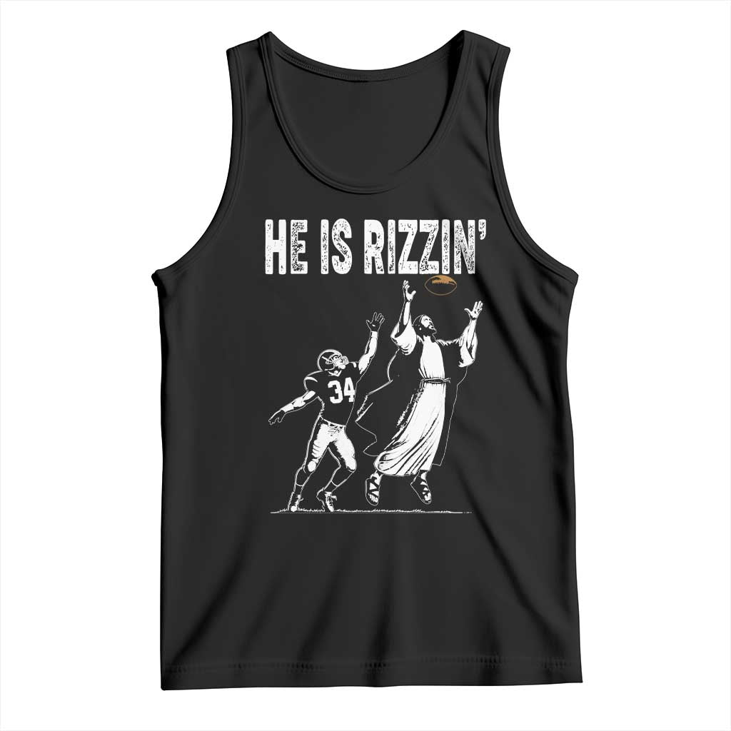 Funny Jesus American Football He Is Rizzin' Tank Top