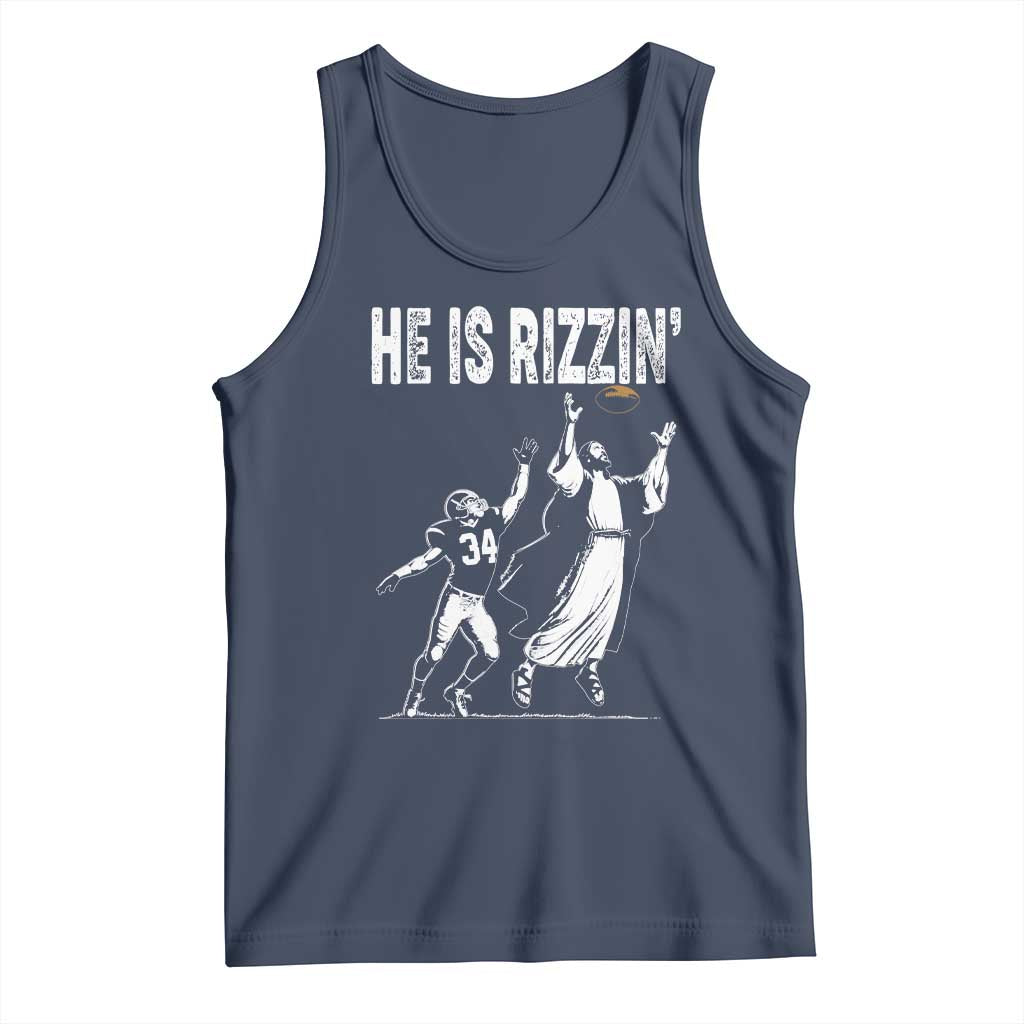 Funny Jesus American Football He Is Rizzin' Tank Top