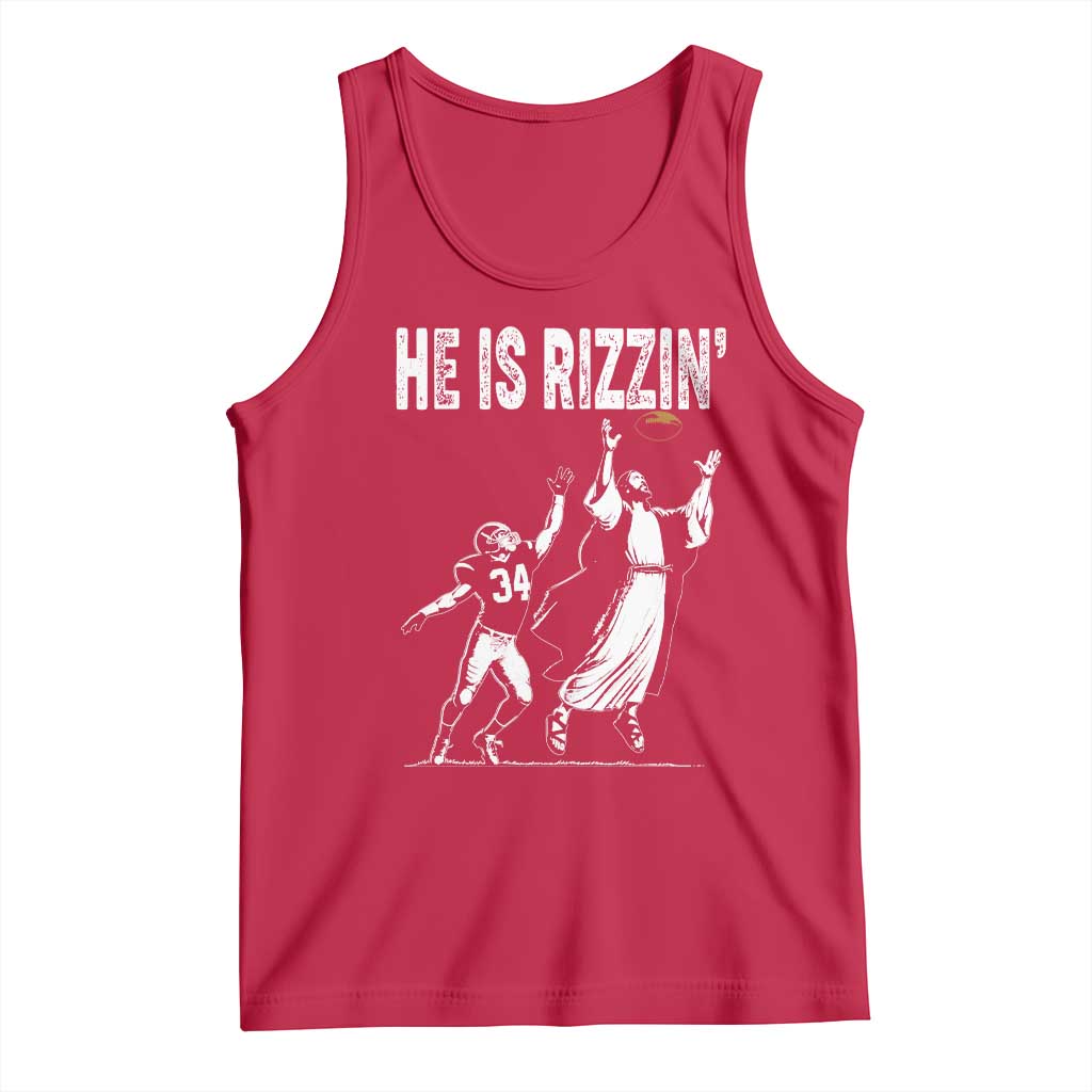 Funny Jesus American Football He Is Rizzin' Tank Top