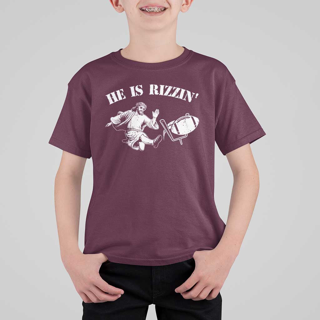 Funny Jesus American Football He Is Rizzin' Meme T Shirt For Kid