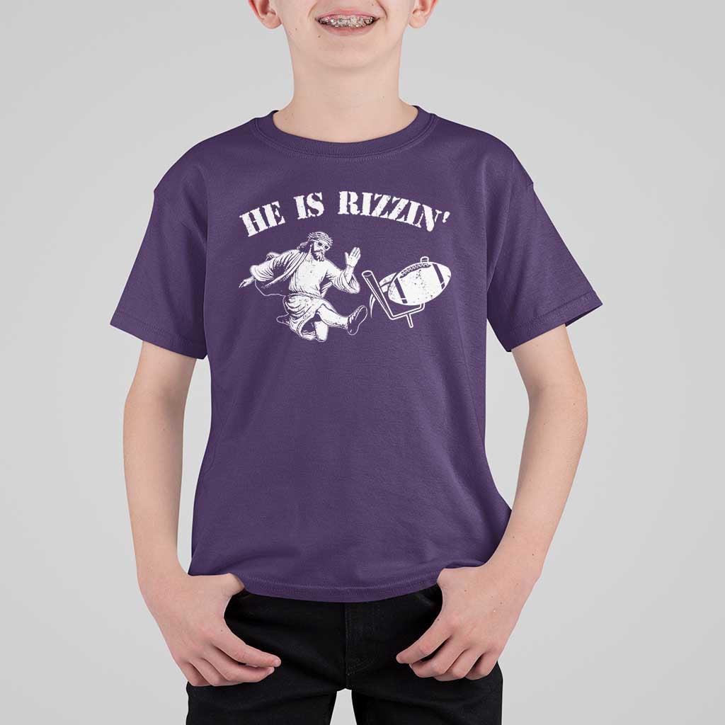Funny Jesus American Football He Is Rizzin' Meme T Shirt For Kid