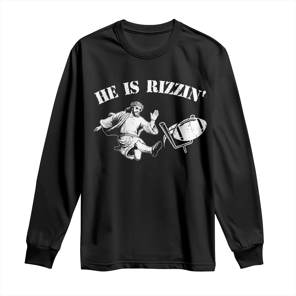Funny Jesus American Football He Is Rizzin' Meme Long Sleeve Shirt