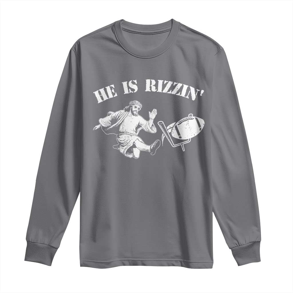 Funny Jesus American Football He Is Rizzin' Meme Long Sleeve Shirt
