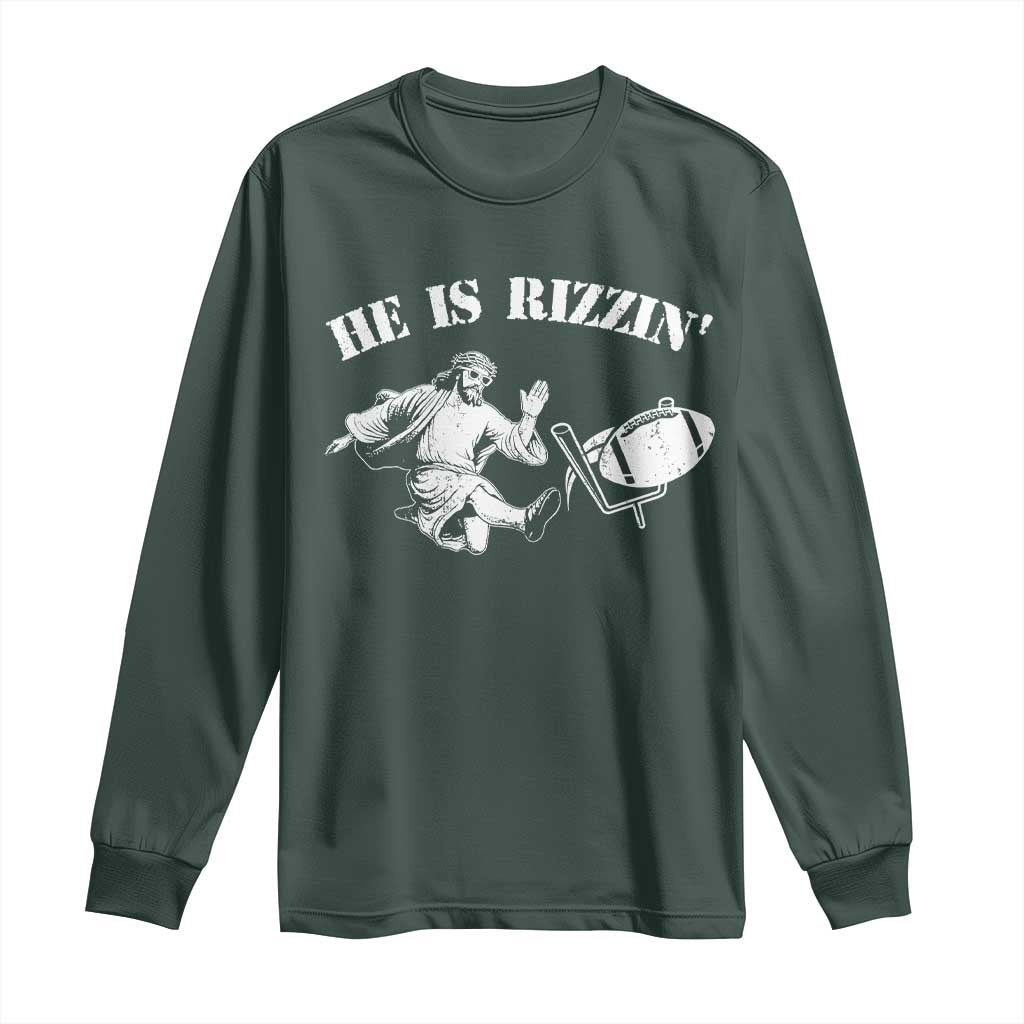 Funny Jesus American Football He Is Rizzin' Meme Long Sleeve Shirt