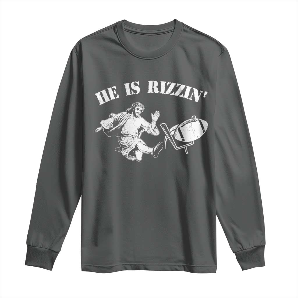 Funny Jesus American Football He Is Rizzin' Meme Long Sleeve Shirt