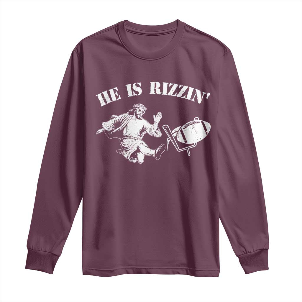 Funny Jesus American Football He Is Rizzin' Meme Long Sleeve Shirt
