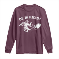Funny Jesus American Football He Is Rizzin' Meme Long Sleeve Shirt