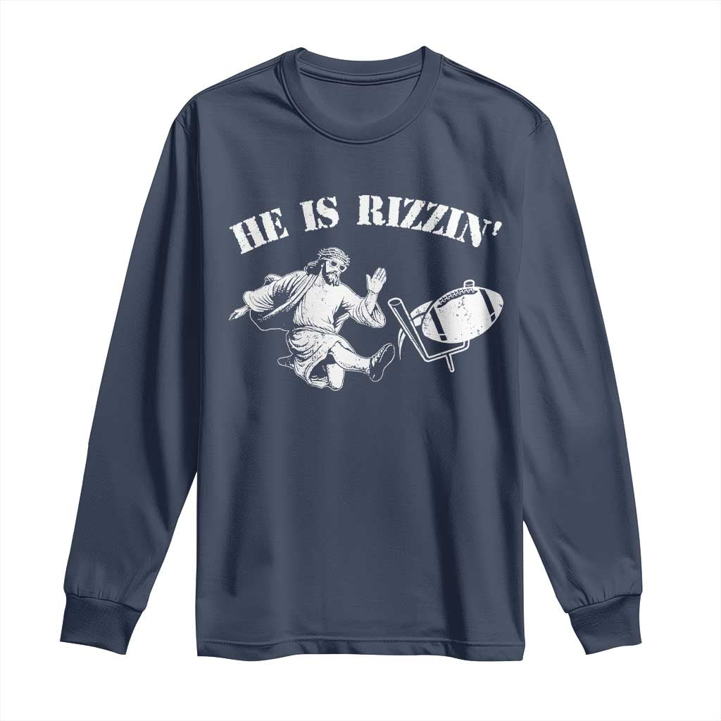 Funny Jesus American Football He Is Rizzin' Meme Long Sleeve Shirt