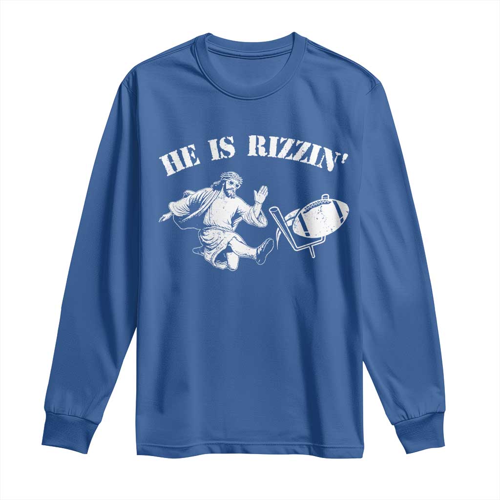 Funny Jesus American Football He Is Rizzin' Meme Long Sleeve Shirt