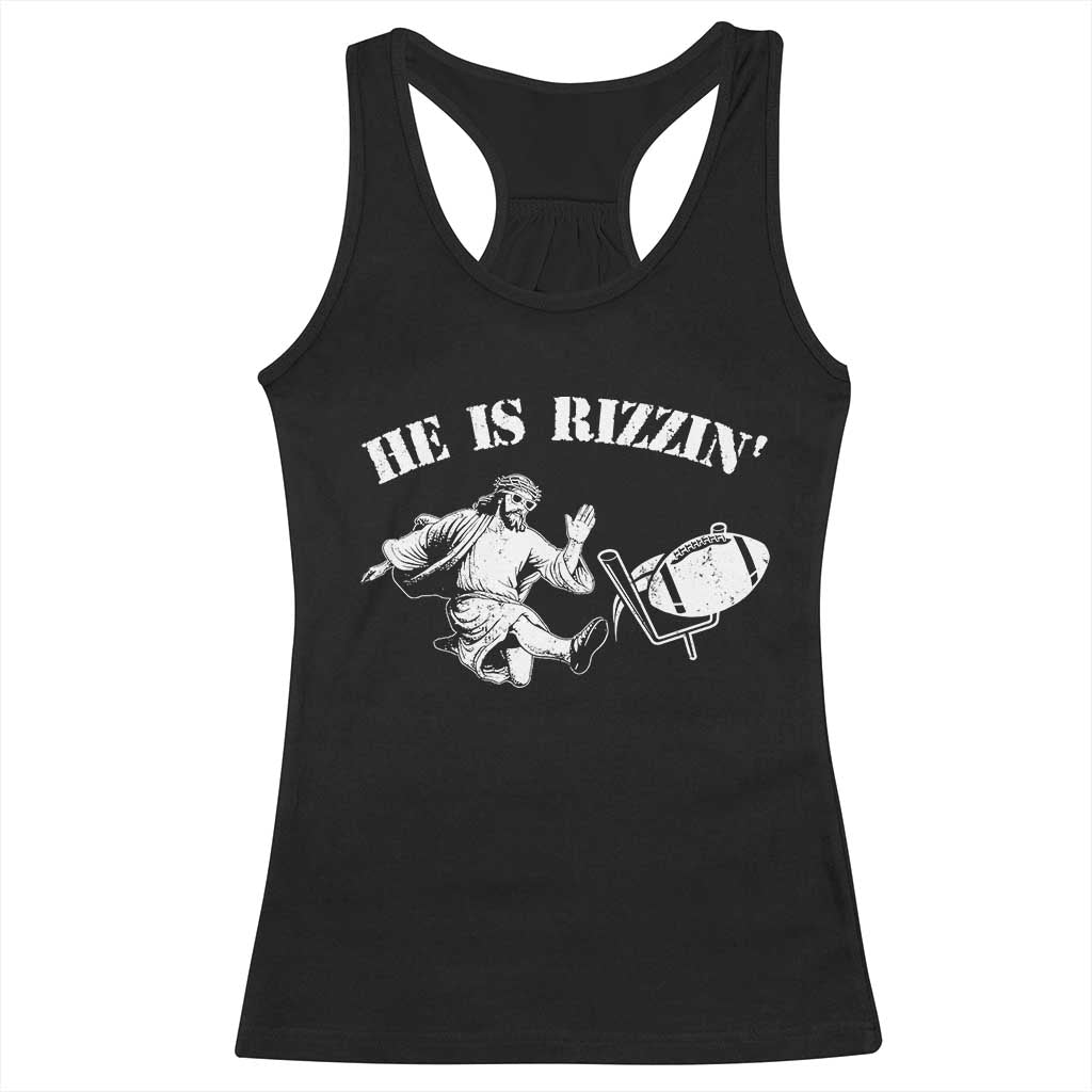 Funny Jesus American Football He Is Rizzin' Meme Racerback Tank Top