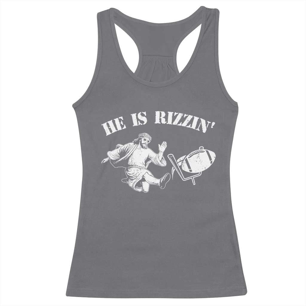 Funny Jesus American Football He Is Rizzin' Meme Racerback Tank Top
