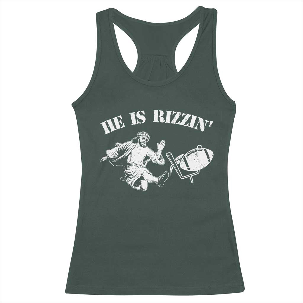 Funny Jesus American Football He Is Rizzin' Meme Racerback Tank Top