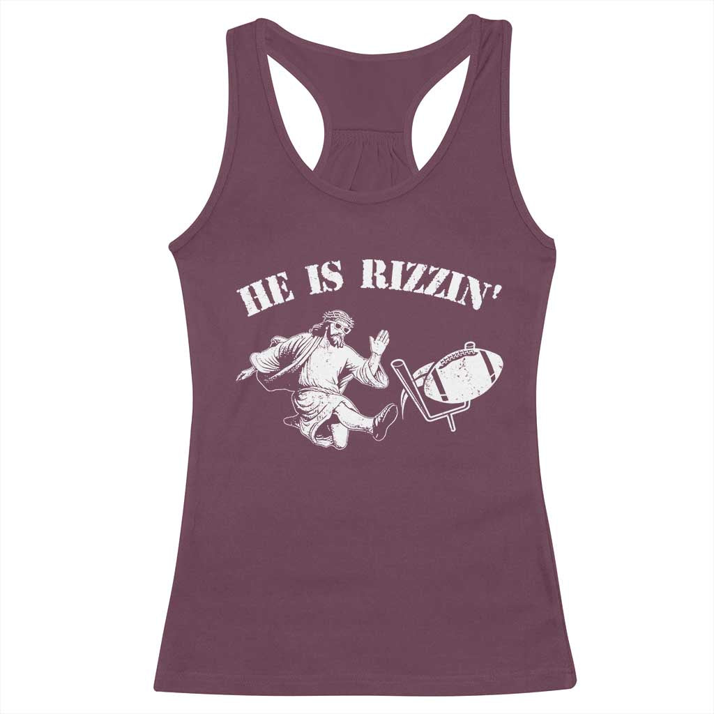 Funny Jesus American Football He Is Rizzin' Meme Racerback Tank Top
