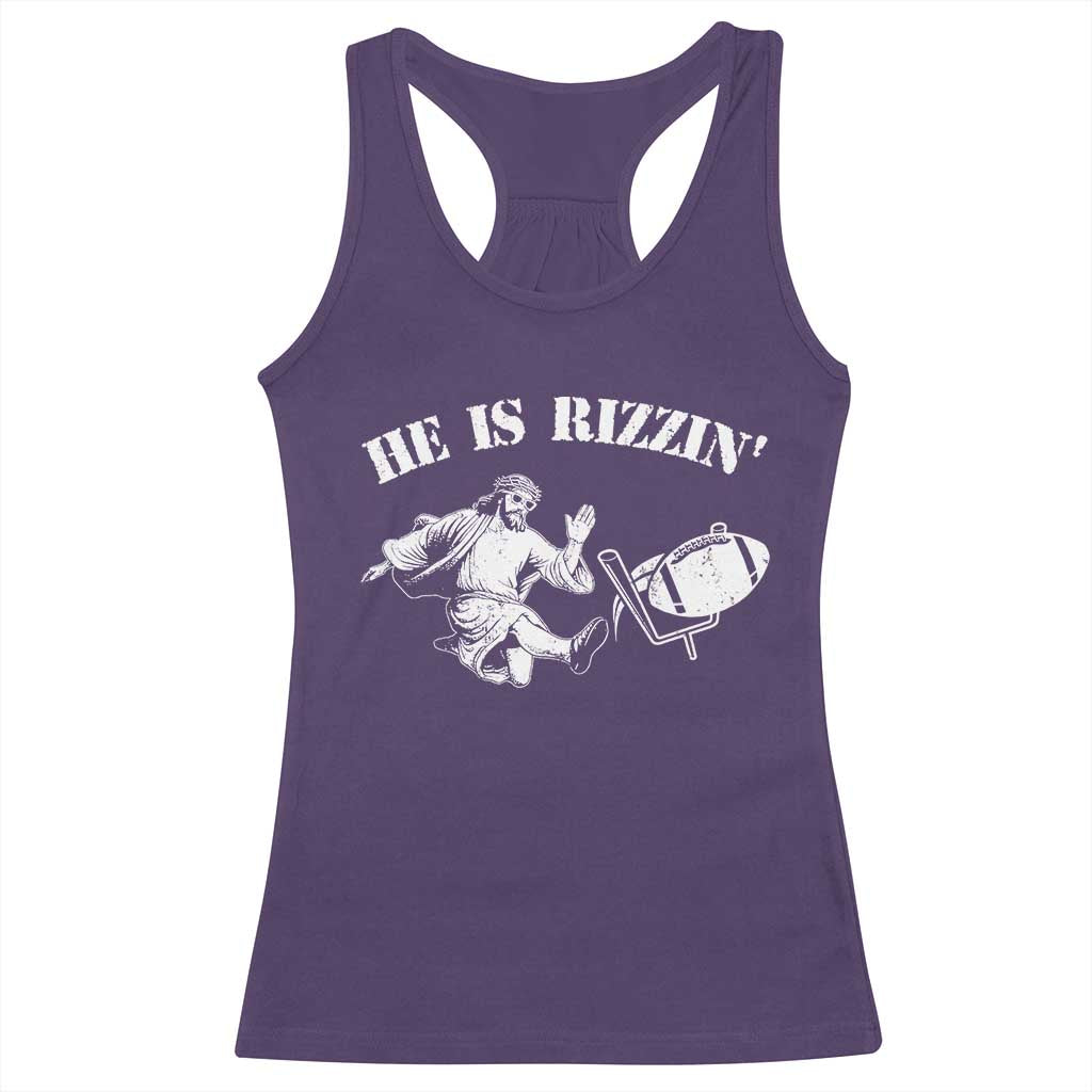 Funny Jesus American Football He Is Rizzin' Meme Racerback Tank Top