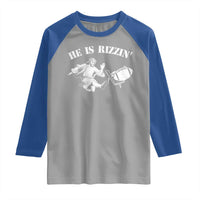 Funny Jesus American Football He Is Rizzin' Meme Raglan Shirt
