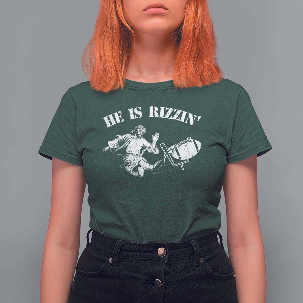 Funny Jesus American Football He Is Rizzin' Meme T Shirt For Women