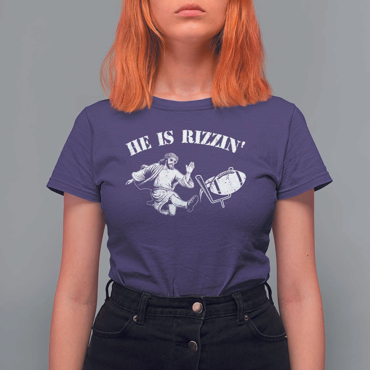 Funny Jesus American Football He Is Rizzin' Meme T Shirt For Women
