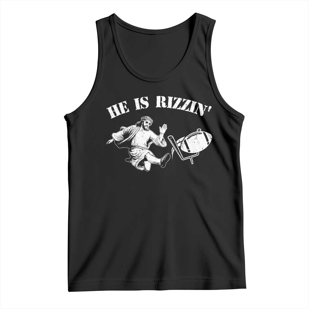 Funny Jesus American Football He Is Rizzin' Meme Tank Top