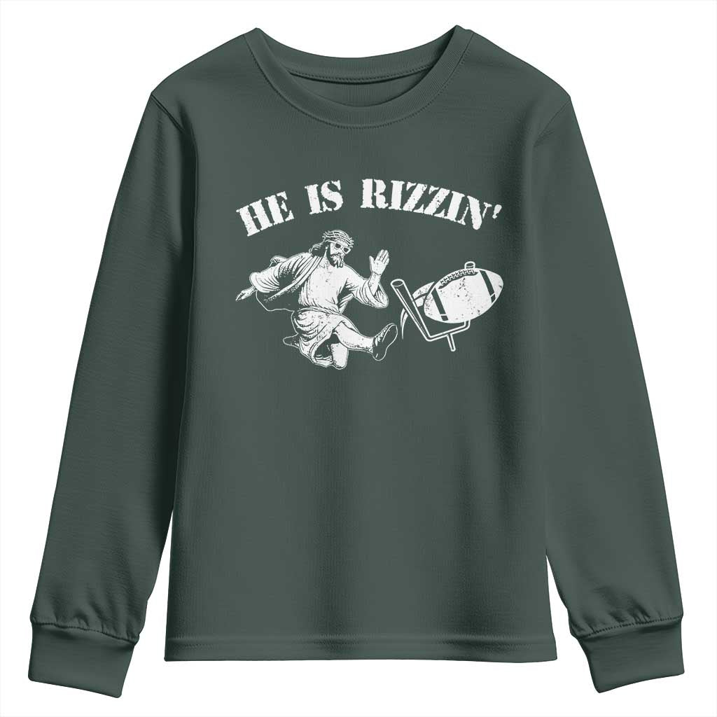Funny Jesus American Football He Is Rizzin' Meme Youth Sweatshirt