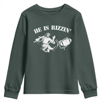 Funny Jesus American Football He Is Rizzin' Meme Youth Sweatshirt