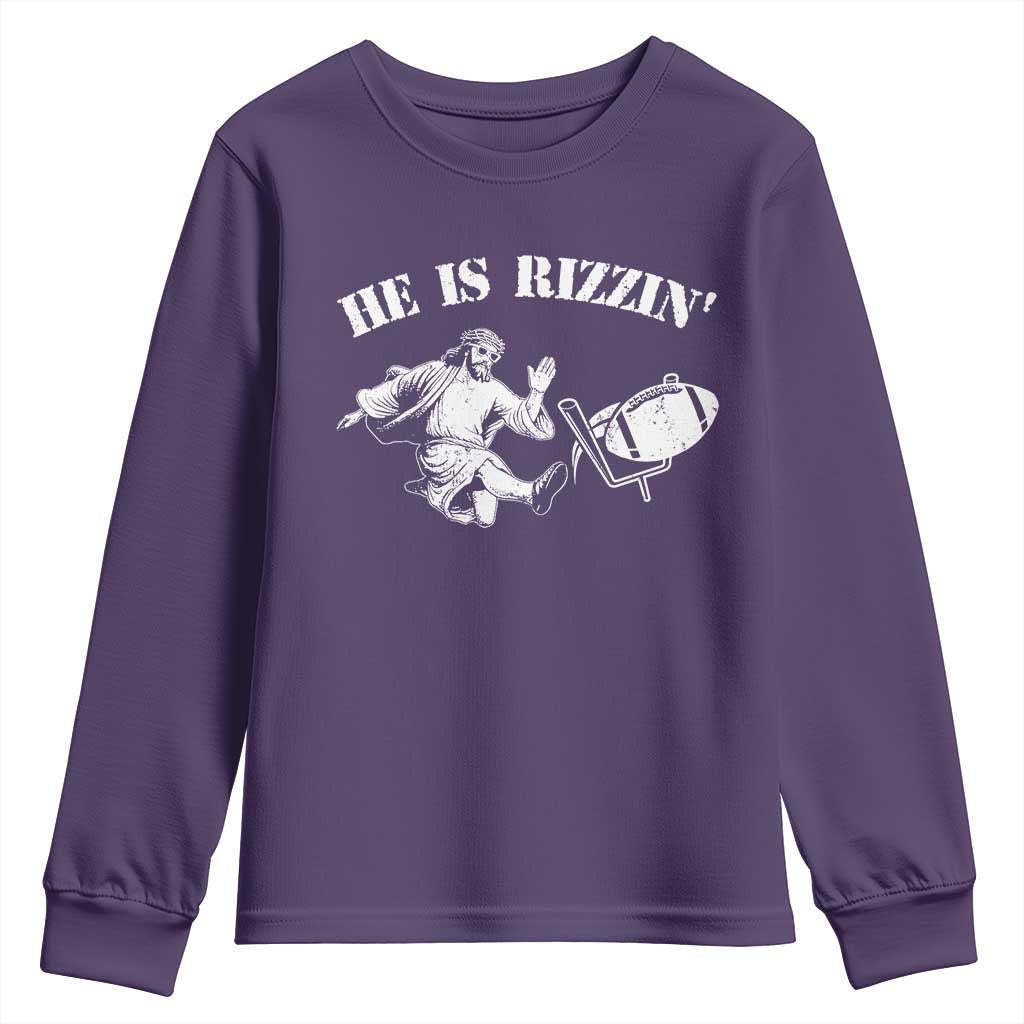 Funny Jesus American Football He Is Rizzin' Meme Youth Sweatshirt