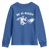 Funny Jesus American Football He Is Rizzin' Meme Youth Sweatshirt