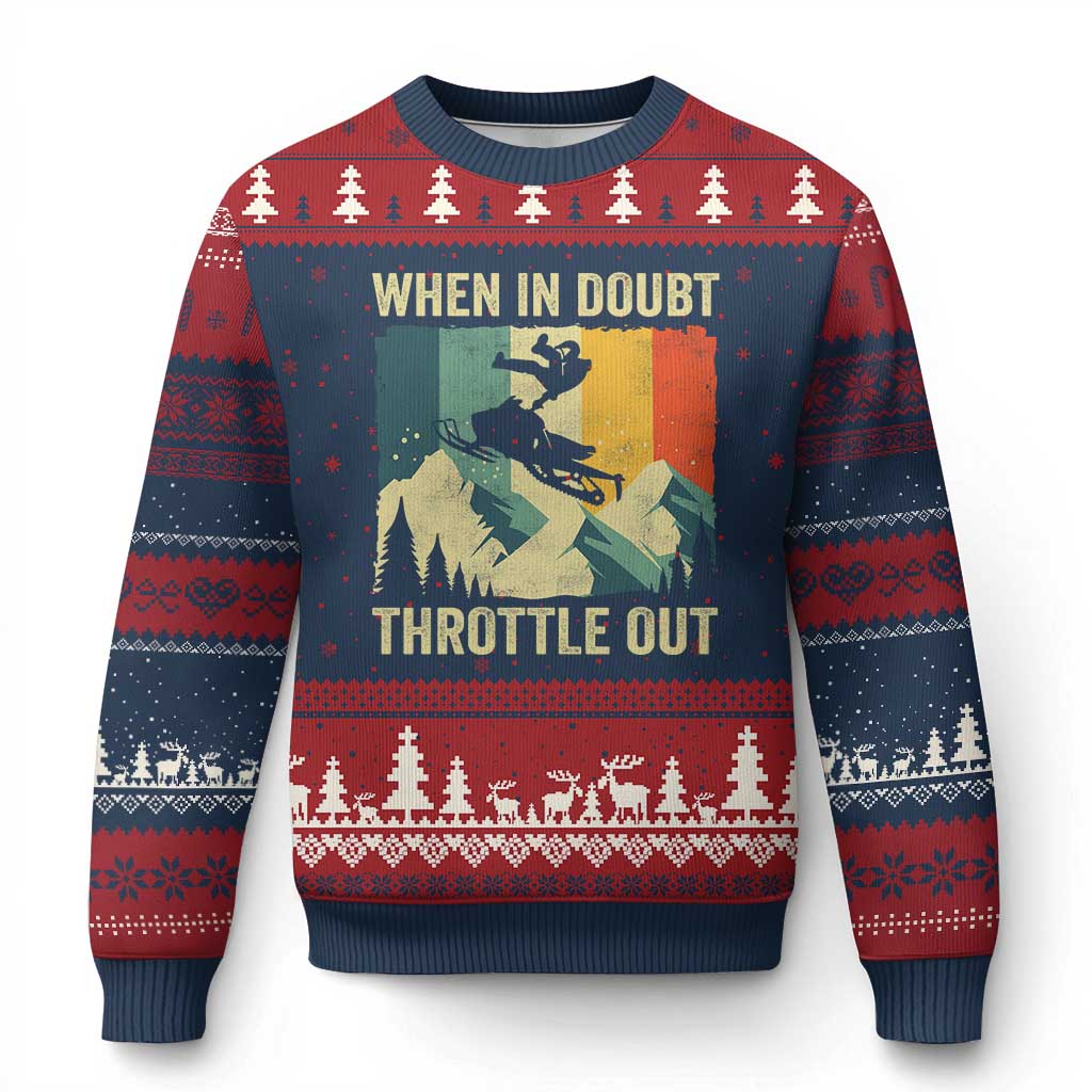 Funny Snowmobile Sled When In Doubt Throttle Out Ugly Christmas Sweater Winter Sports - Wonder Print Shop