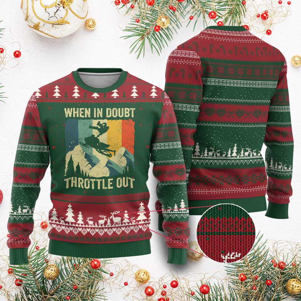 Funny Snowmobile Sled When In Doubt Throttle Out Ugly Christmas Sweater Winter Sports - Wonder Print Shop