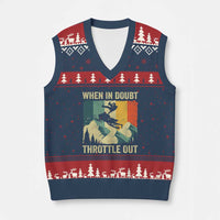 Funny Snowmobile Sled When In Doubt Throttle Out V-Neck Knit Sweater Vest Winter Sports - Wonder Print Shop