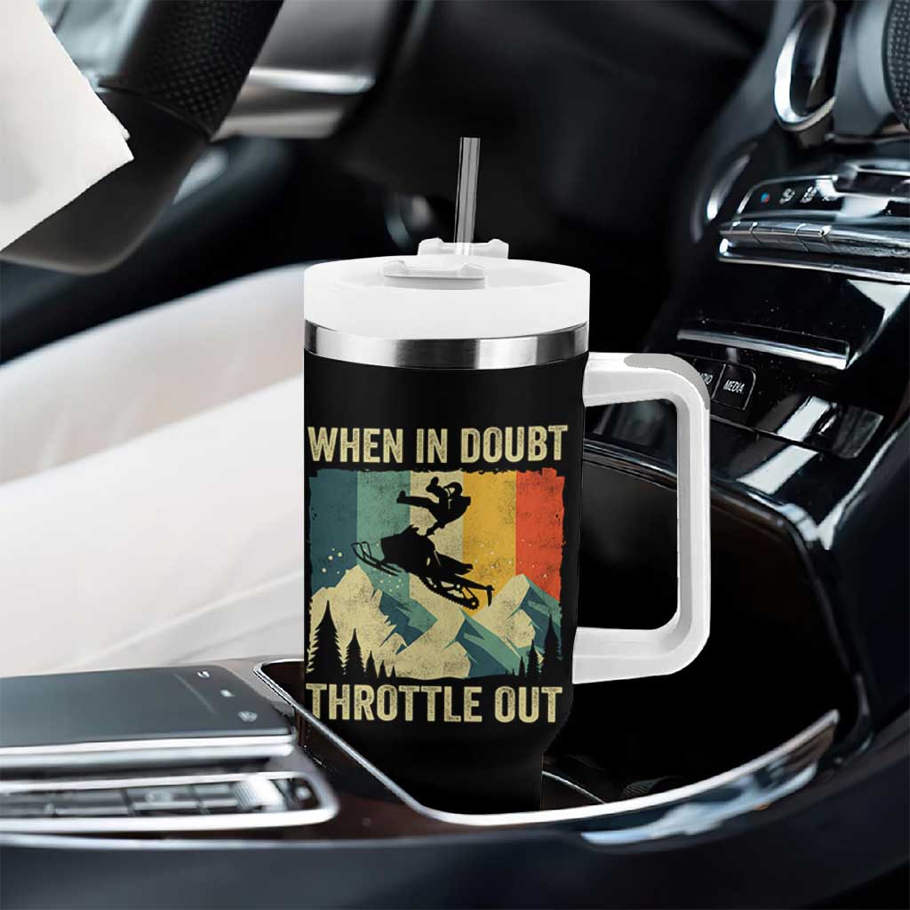 Funny Snowmobile Sled When In Doubt Throttle Out Tumbler With Handle Winter Sports - Wonder Print Shop